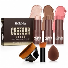 Kit de Contorno Maquillaje 6 Barra, Impermeable Contour Maquillaje Contour Stick Con Iluminador, Contorno y Rubor en Barra, Con Brocha y Esponja,...  