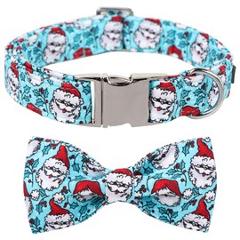 lionet paws-Collar con Pajarita navideña para Perro - Bonito Collar de algodón Ajustable Azul con Pajarita para Perro pequeño, Mediano y Grande, Regalo para niña y niño, L, Cuello de 16
