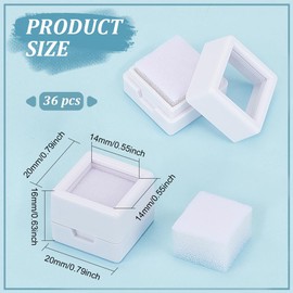 BENECREAT Pack of 36 Gemstone Display Box 2 x 2 x 1.6 cm White Acrylic Diamond Display Case, White Sponge Jewellery Box Container with Transparent Lids for Gemstones, Coins, Diamond