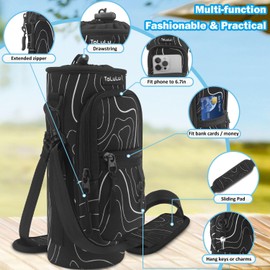 Water Bottle Bag Carrier, 25/32/40oz Crossbody Sports Water Bottle Sleeve，Insulated Neoprene Bottle Sling Holder Case Pouch Cover with Shoulder Strap for Women Men Adults, 32oz Topographic Contour