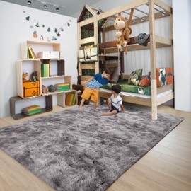 ULTSOFE 6x9 Fluffy Soft Living Room Bedroom Rug, Large Tie-Dyed Grey Area Rugs Shaggy Carpet for Living Room Classroom Kids Babys Playroom Toddler Nursery Dorm Home Decor, Modern Indoor Non Slip Rug