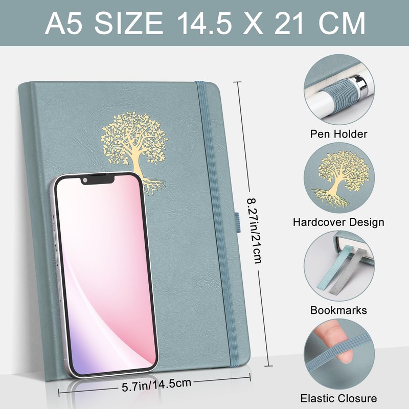 EMSHOI Dotted Notebook A5-100 GSM Hardcover Leather Dotted Journal with