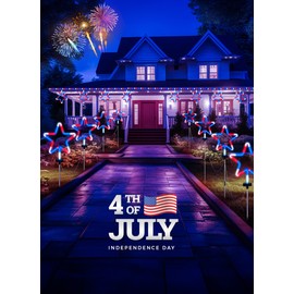 4th of July Decorations Outdoor Red White and Blue Lights, 4 Big Neon Star Pathway Lights Plug in for Independence Day Memorial Day Patriotic Decor Outside Garden Yard Lawn