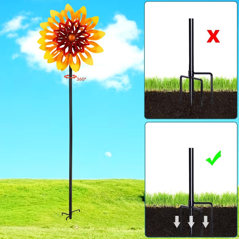 Sunflower Wind Spinners, 360 Degrees Swivel Metal Wind Sculptures, 62"