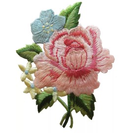 Unbranded #4028 3" Pink Peony Bouquet Flower Embroidery Iron On Applique Patch