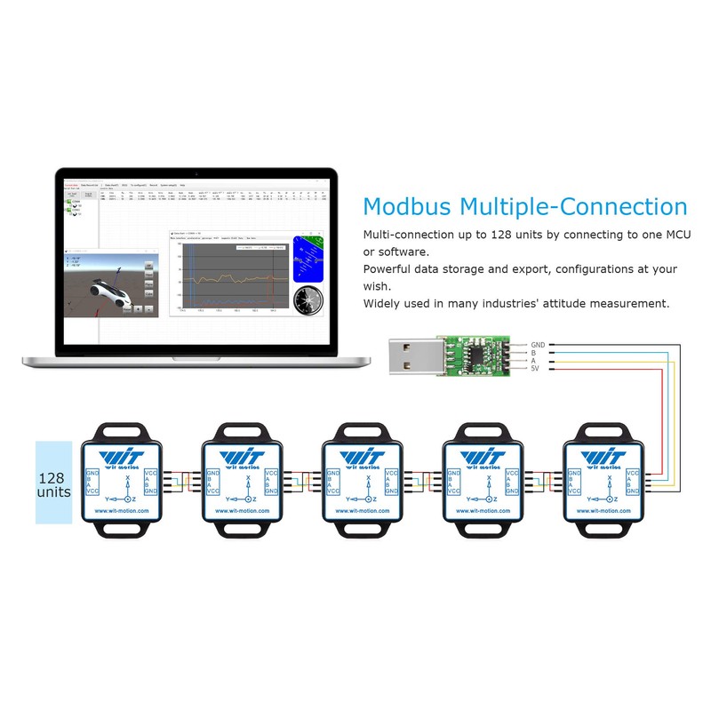 WitMotion WT901C-485 mpu9250 High-Precision Gyro+Accelerometer+Angle+Magnetometer,9-Axis Digital Compass (Kalman Filtering, Modbus),Triple-Axis