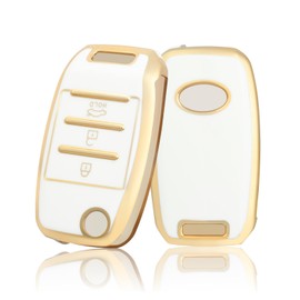 OFF WE GO Car Key Case for Kia Key Cover for Carens Rio Sedona Forte Cerato/K3 Optima/K5 Sorento Sportage Soul 3 Buttons Car Key Protective Case Key Box, White Gold