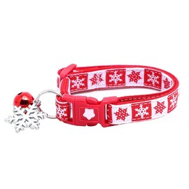 Christmas Cat Collar with Bell | Safety Breakaway Collar | Adjustable Large Size or Kitten Collar (Red and White Snow, Large(10lbs & Up))