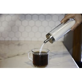 Neat Pour Sugar Dispenser, Shaker & Pourer - MODERN STYLE Brushed Nickel with Stainless Steel Lid, Dishwasher Safe for Sugar, Salt, Cocoa, Sprinkles. 8.4oz for coffee, tea, and baking (Pack of 2)