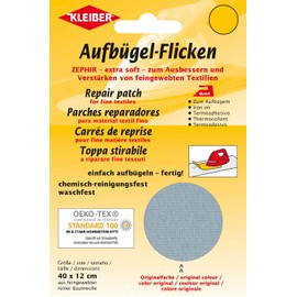 Kleiber Iron On Repair Patch for Fine Knit Textiles-40cm x 12 cm Size-Light Grey, 40 x 12 cm