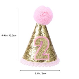 NUOBESTY Kids Birthday Cone hat Tiara Headbands for Baby Girl 2nd Birthday Party Supplies (Pink)