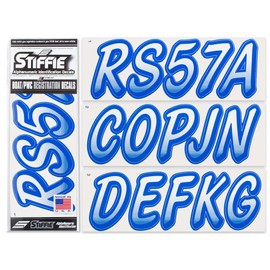 STIFFIE Whipline White/Blue 3" Boat & PWC Registration Decals • Numbers Letters Stickers