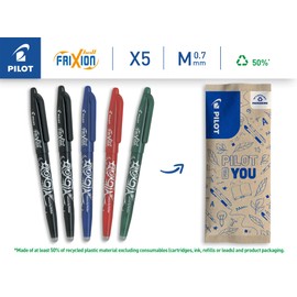 PILOT PILOT FriXion Ball 0.7 Set – 5 Stück: 2x Schwarz, 1x Blau/Rot/Grün – Radierbare Tintenroller 0,4mm Strichstärke, angenehme Schreibführung beim Schreiben, thermosensitive Tinte, austauschbare Mine