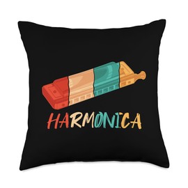Chromatic Harmonica Accessories Set Beginner Gifts Retro Harmonist Harmonicist Mouth Harp Harmonica Throw Pillow, 18x18, Multicolor