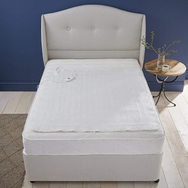 AIMS Heated Electric Blanket [S] Heated Under Bed Comfort Detachable Controller with 3 Heat Settings, Polyester, White Super Cosy Washable Fleece (SINGLE 140x70cm)