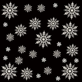 50 Pieces Plastic White Snowflakes Ornaments for Christmas Decoration, Assorted Sizes (White, 1, 2, 3, 4) Inches