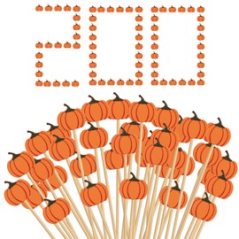 200 Pcs Fall Pumpkin Cocktail Sticks Decoration, Handmade Fancy Party Fruit Kabob Skewers Food Picks Bamboo Appetizer Toothpicks for Fruit Party Birthday Wedding Supplies (Thanksgiving, 200)