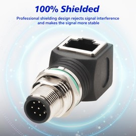 Lonlonty M12 8 Pin Male to RJ45 Male A Code Right Angle Adapter 90 Degree IP68 Waterproof Industrial Bullet Connector Shielded Industrial Adapter for Camera Sensor