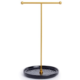 HQSHNY Gold Jewellery Stand - 15 cm Ceramic Base x 30 cm Height Jewellery Tree Jewellery Holder for Necklaces, Bracelets, Rings, Earrings and Pendants, Midnight Black