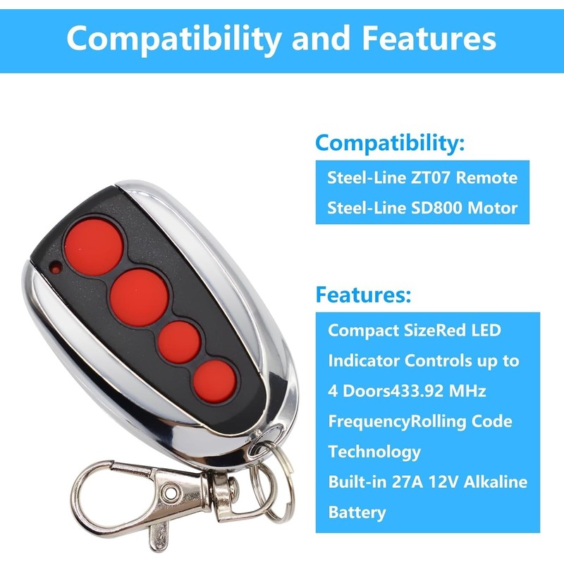 2PCS Garage Door Remote Control for Steel-Line ZT-07 Garage Remote