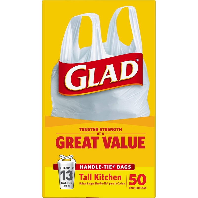 Glad 13 Gal. Tall Kitchen Handle-Tie Bags 50 ct (Pack