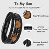 JoycuFF Gifts for Son from Dad Mom Black Leather Bracelets