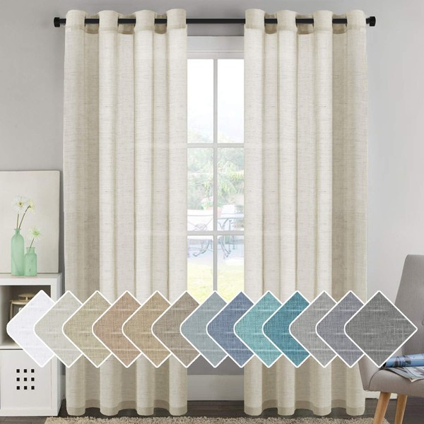 Home Decorative Privacy Window Treatment Linen Curtains / Natural Linen Blended Sheer Curtains / Panels / Drapes, Nickel Grommets, Natural Color, 96 Inches Long Living Room Curtains