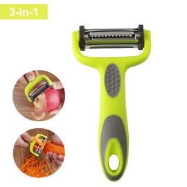 QitinDasen 3 in 1 Vegetable Peeler, Multifunction Fruit Peeler, Y Peeler Swivel Peeler, with 3 Rotatable Stainless-Steel Blades: Serrated, Straight and Julienne Blades