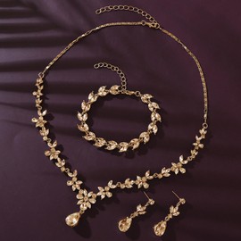 Hadskiss Wedding Jewelry Sets for Bride Bridesmaid, Party Prom Jewelry for Women, Necklace Dangle Earrings Bracelet Set with Champagne Austrian Crystal