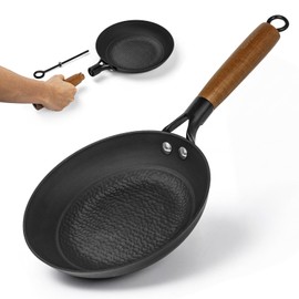 COVORM 8" Lightweight Titanium Enameled Cast Iron Skillet, Hammered Nonstick Frying Pan with Removable Wood Handle for Eggs, Bacon, Pancakes, Burgers