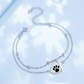 Hifeeled Anklet Women's 925 Silver Double Chain with Ball Beads Anklet Summer Barefoot Beach Anklets Adjustable 22 cm + 4, Silver, Cubic Zirconia