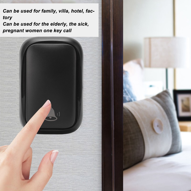Wireless Doorbell ABS Black Self Powered 150m Range 433MHz with