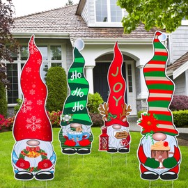 Soaoo 4 Pcs Large Christmas Gnome Yard Sign with Stakes 39.4 Inch Christmas Gnome Outdoor Decorations Holiday Giant Gnome Christmas Gnome Decor for Outside Garden Courtyard Lawn Xmas Party Supplies