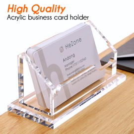 HeZone Acrylic Card Holder Clear Horizontal Business Card Organizer Stand for Desk 1 Slots Business Cards Stand for Women and Men