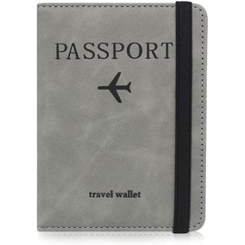 AlezyB - 1x Grey Passport Holder Cover,PU Leather Travel Document Holder for Men & Women, Passport Case with RFID Blocking, Travel Wallet Organiser, Travel Accessories