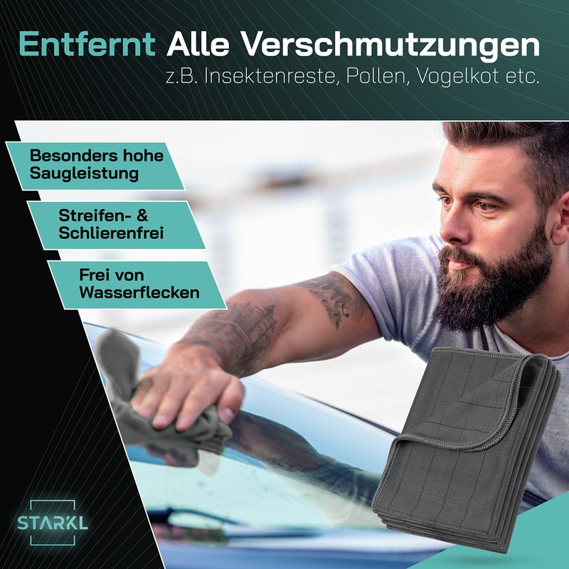STARKL® 4 x Microfibre Cloths for Car Windows, Windows, Mirrors,