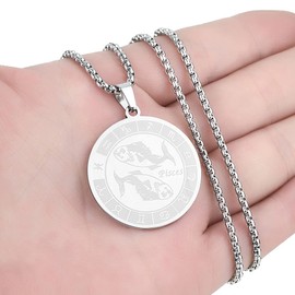 LUTAKU Zodiac Sign Pendant Necklaces for Women Men 12 Constellation Pendants Stainless Steel Astrology Horoscope Shield Jewelry Birthday Gift Stainless Steel, Stainless Steel