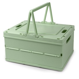 Vivikivi Collapsible Storage Crate, Foldable Plastic Basket with Lid and Handle, Foldable Storage Box Crate Bin for Home Kitchen Office Bathroom Bedroom Pantry (Green)