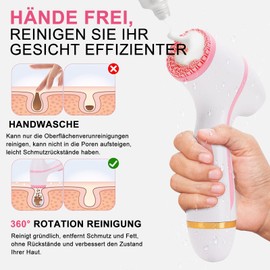 Maxspace Facial Cleansing Brush, IPX7 Waterproof Electric Face Brush with 3 Brush Heads and 2-Stage Rotation, Cleaning Brush Face for Facial Cleansing Exfoliation (Pink)