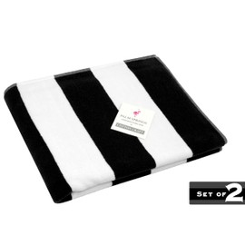 COTTON CRAFT Pool Lounge Chair Cover - 2 Pack - Chaise Spa Beach Chair Towel Cover - Cabana Stripe - Soft 100% Ringspun Terry Cotton - Oversized 32 inch Wide x 82 inch Long with 7 inch Pocket – Black