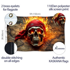 Pirate Flag 90 x 150 cm with Eyelets - Large Pirate Flag Children - Vibrant Digital Print - Pirate Flag Fire and Flame with Pirate Card - Jolly Roger Flag - Double Stitching