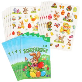 com-four® 5 x All-in-One Creative Set - Egg Colour Powder and Easter Stickers - Colourful Colours for White and Brown Eggs - Colour and Stickers for Easter Eggs (025 x Colour/250 x Stickers)