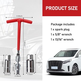 pinflaw 3 PCS Car Spark Plug Socket Wrench, 3/8" 0.62" + 0.82" Carbon Steel T-type Rubberized Universal Joint Handle Hexagonal Socket, Repair Accessories, for Cars, Trucks and SUVs (Red & Silver)