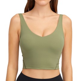 Lemedy - brasier deportivo para mujer, con relleno para entrenamiento, correr, yoga, Oliva claro, L