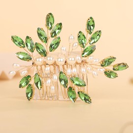 BERYUAN Crystal Rhinestone Hair Comb Rhinestone Pearls Headpiece Teardrop Rhinestone Wedding Hair Accessories for Women (green)
