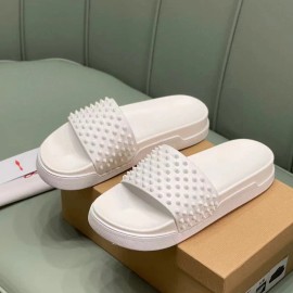 Rivets Open Toe 2026 Summer Flat Thick-Soled Men's Slippers Non-Slip Red Bottom Outdoor Wear Casual Slipper White Beach SandalsColor: White slipper, EUR Size: 41
