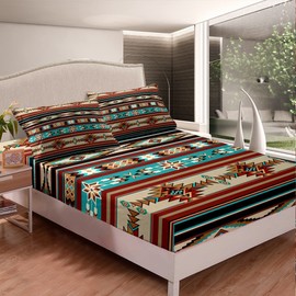 Western Fitted Sheet Boho Aztec Bed Sheet Set Cowboy Cowgirl Southwestern Bedding Set for Kids Boys Girls Rustic Farmhouse Country Bedroom Decor Boho Tribe Arrow Retro Bedding Sheets Queen Size 3Pcs
