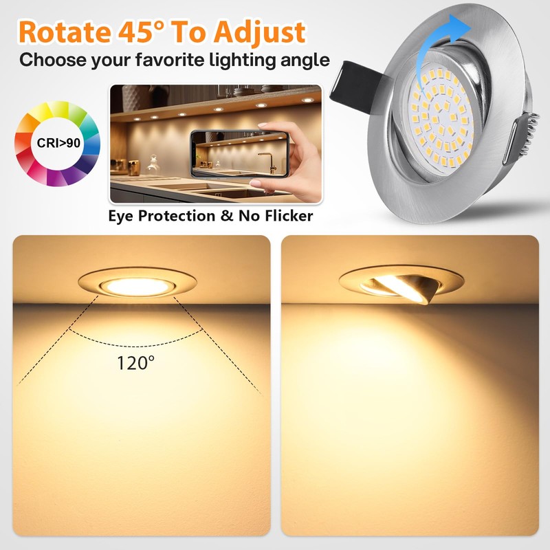 GeyouLux IP44 LED Downlights Dimmable Nickel 3000K 6 Pack