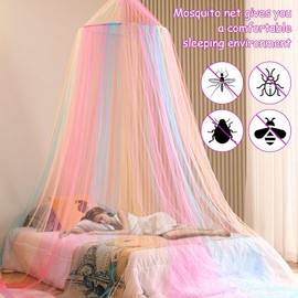 Kendwing Mosquito Net Bed, Bed Canopy Girls, Rainbow Fine Mesh Mosquito Net Bed, Hanging Canopy for Bed, Mosquito Net for Double Bed, Single Bed, Mosquito Net Bed, Travel Mosquito Protection, Fly Net