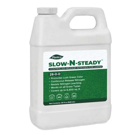 Slow-N-Steady Liquid Lawn Fertilizer | 28-0-0, High Nitrogen, Controlled Release | Urea Triazone Sprayable Fertilizer | 32 fl oz Bottle | Steady Green-Up for Lawns| Made in The USA |